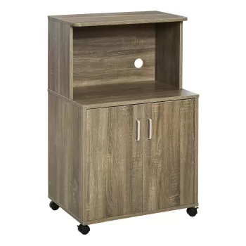 Mobilier Bucatarie Multifunctional HOMCOM cu 4 Roti, Dulapior cu Etajera pentru Microunde din PAL, 60,4x40,3x97cm, Culoare Lemn 744d imagine