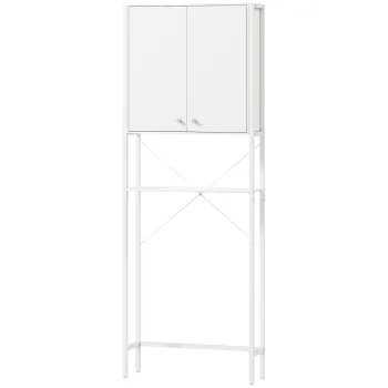 Mobilier HOMCOM pentru Baie Deasupra WC-ului cu Dulap si Raft Deschis, Mobilier Salvaspazio cu Picioare din Metal pentru Baie si Spalatorie, 64x20x180 cm, Alb | Aosom Romania 7d55 imagine