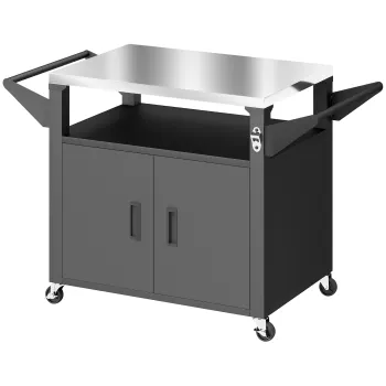 Outsunny Carucior de bucatarie cu roti, carucior de servire, carucior cu dulap, manere, suprafata din otel inoxidabil 117 x 55 x 78 cm Negru | Aosom Romania 9a2e imagine