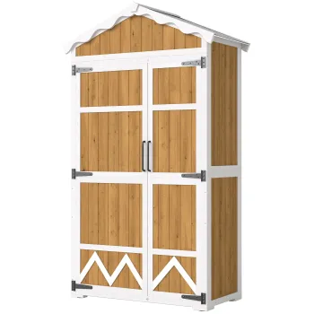 Outsunny Casuta de gradina din lemn 105x55x179 cm Dulap pentru unelte cu 4 rafturi Acoperis din metal galvanizat Lemn natural | Aosom Romania 6016 imagine