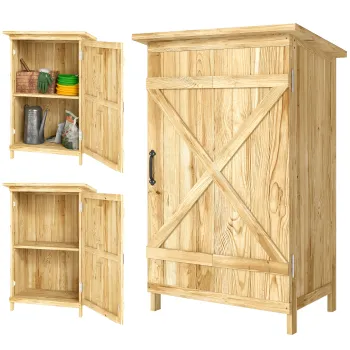 Outsunny Depozit de Gradina din Lemn 63,5x40x90 cm Dulap pentru Depozitarea Uneltelor cu 2 Rafturi si Usa Natural | Aosom Romania c5e4 imagine