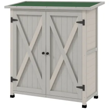 Outsunny Dulap de Exterior din Lemn, Casuta pentru Unelte cu 2 Rafturi si Acoperis Impermeabil, 110x55x117 cm, Gri | Aosom Romania 4776 imagine
