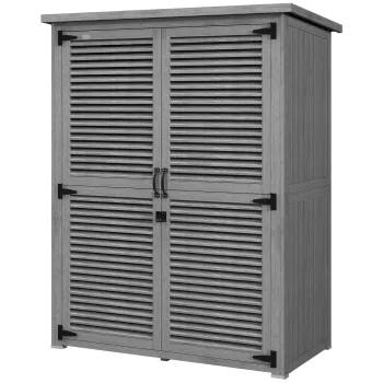 Outsunny Dulap de Gradina 0,83 m2 127x65x168 cm cu 2 Usi tip Oblon 2 Rafturi 2 Manere si Acoperis Impermeabil Gri | Aosom Romania b44f imagine