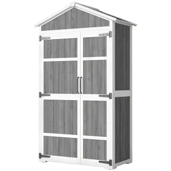 Outsunny Dulap de gradina Adapost de gradina impermeabil cu acoperis din metal Usi duble pentru unelte de gradina 105x55x179cm Gri | Aosom Romania 85ff imagine
