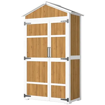 Outsunny Dulap de gradina Adapost exterior etans cu acoperis metalic Usi duble pentru unelte de gradina 105x55x179cm Natural | Aosom Romania 4694 imagine