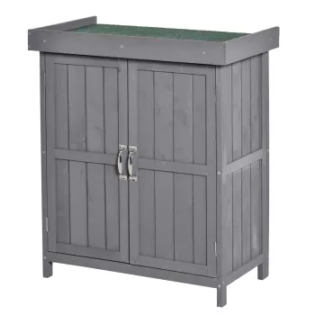 Outsunny Dulap de Gradina cu 2 Rafturi si 2 Usi, Lemn, 74x43x88 cm, culoarea lemnului eb68 imagine