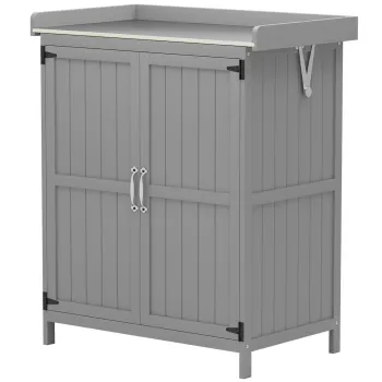 Outsunny Dulap de gradina din lemn adapost de gradina cu 2 usi, acoperis pe balamale si polita, 74 x 43 x 88 cm, gri | Aosom Romania c1d8 imagine