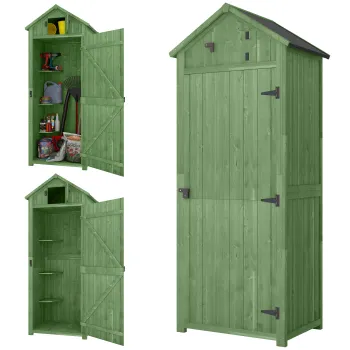 Outsunny Dulap de gradina din lemn, sopron pentru unelte cu 3 rafturi detasabile, usa incuiabila, acoperis in doua ape cu asfalt, ventilatie | Aosom Romania f54c imagine