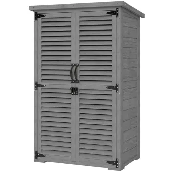 Outsunny Dulap de gradina Remiza pentru unelte din lemn 2 rafturi Acoperis bitumat Usi cu obloane Blocabil 75 x 50 x 118cm Gri | Aosom Romania 5f87 imagine