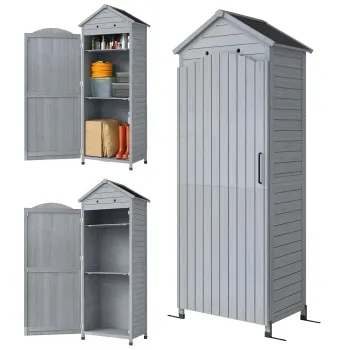 Outsunny Dulap gradina din lemn, magazie inalta pentru unelte cu raft reglabil, usa magnetica, acoperis galvanizat, ventilatie | Aosom Romania bacc imagine