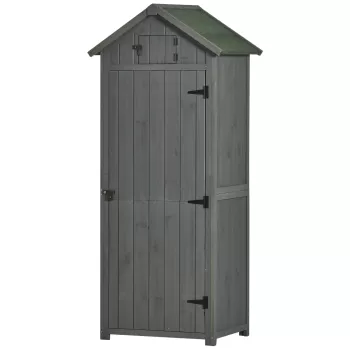 Outsunny Dulap pentru gradina din lemn, Dulap pentru scule impermeabil cu 3 rafturi detasabile, 77x54.2x179cm, gri 45cd imagine
