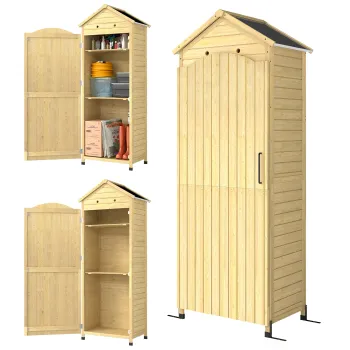 Outsunny Dulap pentru unelte din lemn, magazie extra inalta cu raft reglabil, usa magnetica, acoperis galvanizat, ventilatie | Aosom Romania c054 imagine