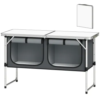 Outsunny Masa de Bucatarie pentru Camping Pliabila cu Dulap din Material Oxford Cadru din Aluminiu pentru Picnic 120x47x70 cm Argintiu | Aosom Romania cbef imagine