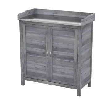 Outsunny Masa de plantat cu dulap inferior din lemn Dulap de gradina cu blat galvanizat 2 polite Gri | Aosom Romania cb8d imagine