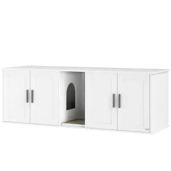 PawHut Dulap pentru litiera, casa pentru pisici cu usa si despartitor, litiera pentru pisici mari 145 x 49 x 51 cm Alb | Aosom Romania 3b85 imagine