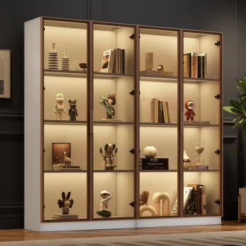 Set de 2 Vitrine cu Iluminare LED in 16 Culori, Usi Batante si Rafturi Reglabile, 80x40x160 cm (fiecare), Dulap Inalt pentru Living, Alb 5e6d imagine