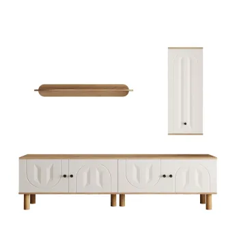 Set mobilier living 3 piese, compus din dulap inalt, comoda joasa si etajera de perete, Culoare naturala 0f41 imagine