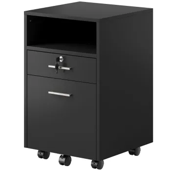 Vinsetto Dulap birou mobil cu roti, 2 sertare, un sertar incuiabil, 5 roti, negru, 40 x 40 x 65 cm | Aosom Romania fa94 imagine