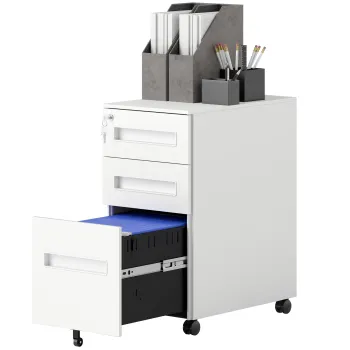 Vinsetto Dulap cu Sertare pentru Birou cu 5 Roti, 3 Sertare cu Incuietoare si Chei, 30x43.5x60 cm, Alb | Aosom Romania cfc5 imagine