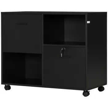 Vinsetto Dulap de Birou cu 2 Sertare pentru Dosare si Rafturi Deschise din PAL, Manere din Otel, Roti cu Blocare, 80x40x66cm, Negru 706c imagine