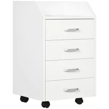 Vinsetto Fiset pentru Birou din Lemn cu 4 Sertare, Dulap pentru Birou cu Roti si Margini Inaltate, 40x36x65cm, Alb b84b imagine