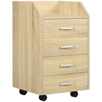 Vinsetto Fiset pentru Birou din Lemn cu 4 Sertare, Dulap pentru Birou cu Roti si Margini Inaltate, 40x36x65cm, Lemn Natur 10a4 imagine