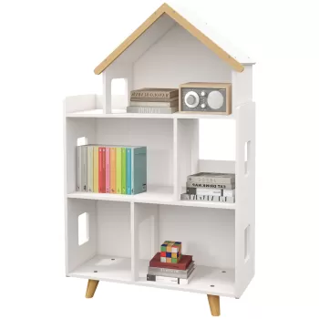 ZONEKIZ Dulap Organizator de Depozitare a Jucariilor, Raft de Carti pentru Copii cu 3 Nivele pentru Camera de joaca, Camera Copiilor, Cresa, Gradinita, Alb. a277 imagine