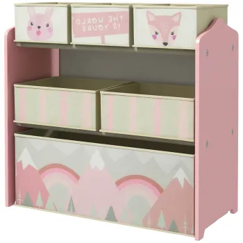 ZONEKIZ dulap pentru copii cu 6 cutii din material textil, model dragut, 63x30x66 cm, Roz | Aosom Romania c4d9 imagine