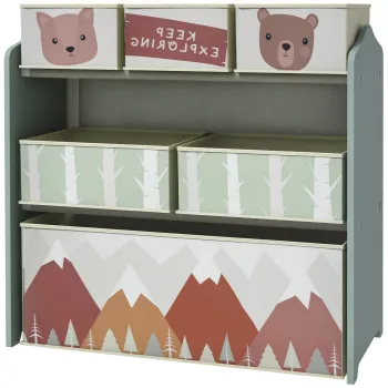 ZONEKIZ Dulap pentru copii cu 6 ladite din material textil, design dragut, 63x30x66 cm, Verde | Aosom Romania b698 imagine