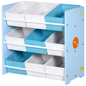 ZONEKIZ Dulap pentru Jucarii cu 9 Cosuri Detasabile din Tesatura Albastru | Aosom Romania afb7 imagine