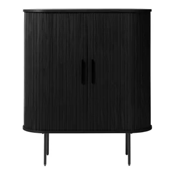 Dulap negru cu aspect de lemn de stejar cu usa glisanta 100x118 cm Nola - Unique Furniture 1638 imagine