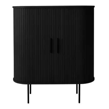 Dulap vinoteca negru cu aspect de lemn de stejar cu usa glisanta 100x118x40 cm Nola - Unique Furniture 9729 imagine