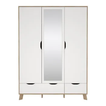 Sifonier alb/in culoare naturala cu aspect de lemn de stejar cu oglinda 147x201x58 cm Ikast - Tvilum a47b imagine