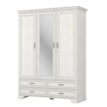 Dulap 3 usi si 4 sertare cu oglinda TIFFANY, cu bara haine si rafturi, crem fineline, 159x62,4x212,1 cm 2047 imagine