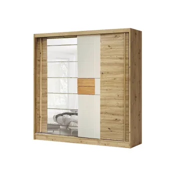 Dulap AVANTGARDE AV-2-200, usi glisante, 4 rafturi, bara de haine, oglinda, artisan + alb, 200x59x215 cm 7a8e imagine