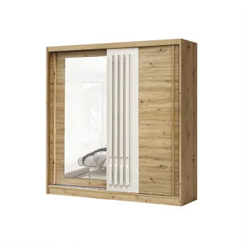 Dulap AVANTGARDE AV-6-200, usi glisante, 4 rafturi, bara de haine, oglinda, artisan + alb, 200x59x215 cm 51a2 imagine