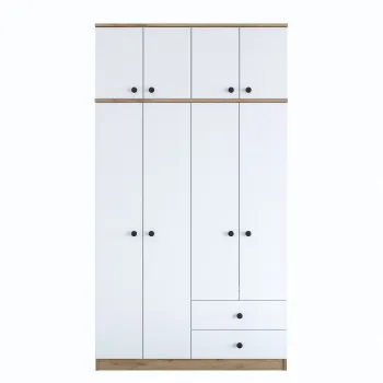 Dulap BA121, 8 usi, 2 sertare, nuc + alb, 120x42,5x216,8 cm 9f93 imagine