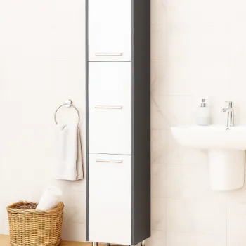 Dulap baie seria 020, 3 usi, alb + antracit, 30x30x180 cm f6b3 imagine