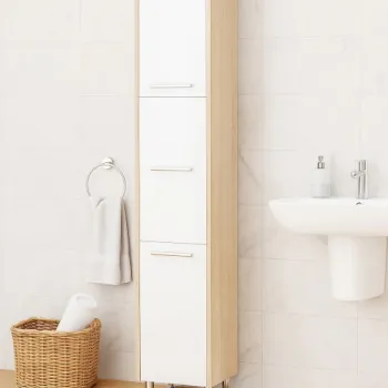 Dulap baie seria 020, 3 usi, alb + sonoma, 30x30x180 cm efd0 imagine