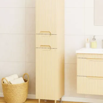 Dulap baie seria 033, front MDF, 2 usi, 1 sertar, crem, 30x31.6x180 cm 9f0d imagine