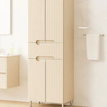 Dulap baie seria 033, front MDF, 4 usi, 1 sertar, crem, 60x31.6x166 cm 7456 imagine