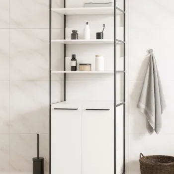 Dulap baie seria 740, cadru metalic, front MDF, 2 usi, alb, 67x37x190 cm 4a56 imagine