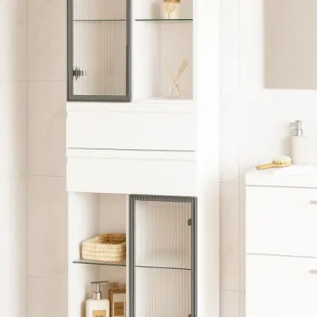 Dulap baie seria 758, front MDF, 2 usi, 2 sertare, alb, 50x32x180 cm b988 imagine