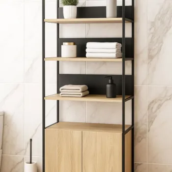 Dulap baie seria 760, cadru metalic, front MDF, 2 usi, antracit + sonoma, 67x37x190 cm 3dce imagine