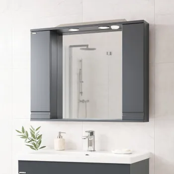 Dulap baie suspendat seria 786 cu oglinda, front MDF, montat, antracit, 80x71 cm 19a8 imagine