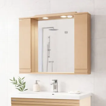 Dulap baie suspendat seria 786 cu oglinda, front MDF, montat, cappuccino, 80x71 cm f98a imagine