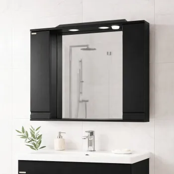 Dulap baie suspendat seria 786 cu oglinda, front MDF, montat, negru, 80x71 cm 450b imagine