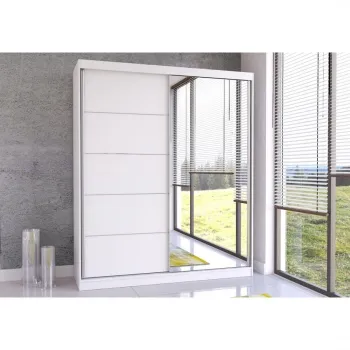 Dulap BELLA 03, usi glisante, oglinda, 6 rafturi, bara de haine, alb, 183x61x218 cm e8a7 imagine