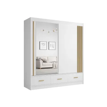 Dulap CANADA CA25-20, usi glisante, 3 sertare, 5 rafturi, bara de haine, oglinda, alb + auriu, 200x60x215 cm d6e1 imagine
