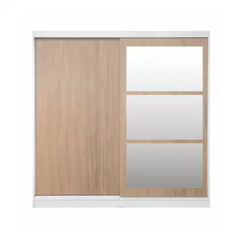 Dulap CORFU 02, cu usi glisante si oglinda, corp alb + usi sonoma, 200x60x200 cm 6c28 imagine